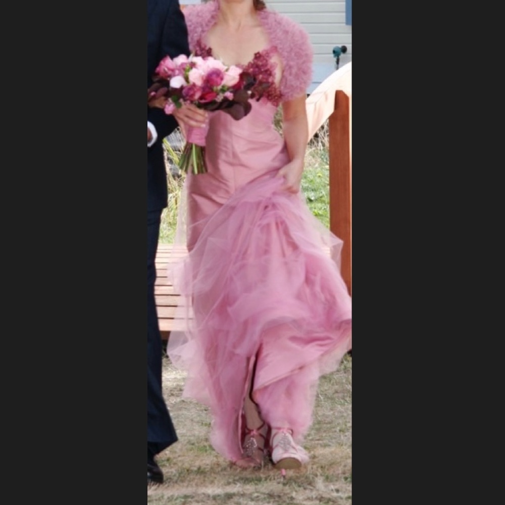 Luly Yang Couture Raspberry Creme Silk Gown